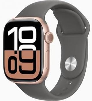 Apple Watch Series 10 [GPS, 46mm] - Rose Gold Aluminum Case with Stone Gray Sport Band, M/L (Renewed Premium)