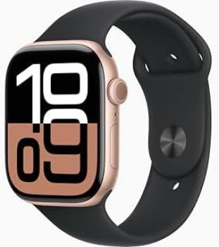 Apple Watch Series 10 [GPS, 46mm] - Rose Gold Aluminum Case with Black Sport Band, M/L (Renewed Premium)