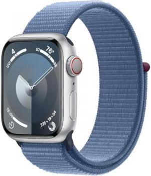 Apple Watch Series 9 [GPS + Cellular, 41mm] - Silver Aluminum Case with Winter Blue Sport Loop, One Size, One Size (Renewed)