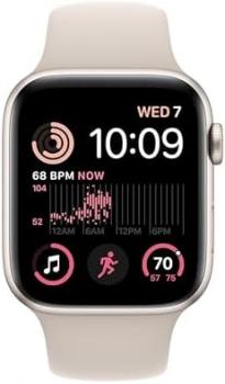 Apple Watch SE (2nd Gen) [GPS + Cellular, 44mm] - Starlight Aluminum Case with Starlight Sport Band, S/M (Renewed Premium)