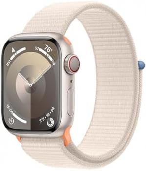 Apple Watch Series 9 [GPS + Cellular, 41mm] - Starlight Aluminum Case with Starlight Sport Loop, One Size (Renewed)