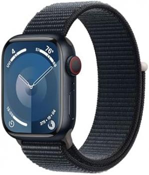 Apple Watch Series 9 [GPS + Cellular, 41mm] - Midnight Aluminum Case with Midnight Sport Loop, One Size (Renewed)