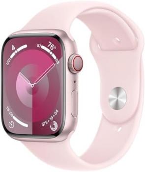 Apple Watch Series 9 [GPS + Cellular, 45mm] - Pink Aluminum Case with Pink Sport Band, M/L (Renewed)