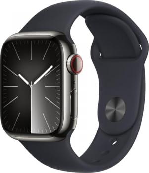 Apple Watch Series 9 [GPS + Cellular, 45mm] - Graphite Stainless Steel Case with Midnight Sport Band, M/L (Renewed)
