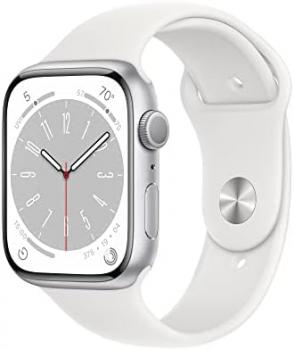 Apple Watch Series 8 [GPS, 45mm] - Silver Aluminum Case with White Sport Band, S/M (Renewed)