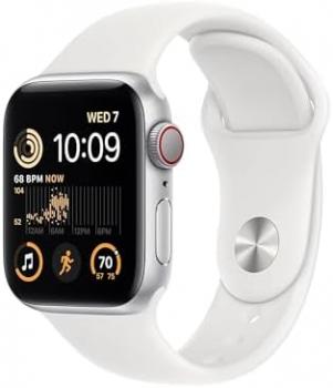 Apple Watch SE (2nd Gen) [GPS + Cellular, 40mm] - Silver Aluminum Case with White Sport Band, M/L (Renewed Premium)