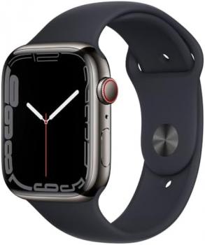 Apple Watch Series 7 [GPS + Cellular 41mm] Graphite Stainless Steel Case with Midnight Sport Band (Renewed)