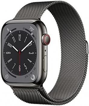 Apple Watch Series 8 [GPS + Cellular, 45mm] - Graphite Stainless Steel with Graphite Milanese Loop, One Size (Renewed)