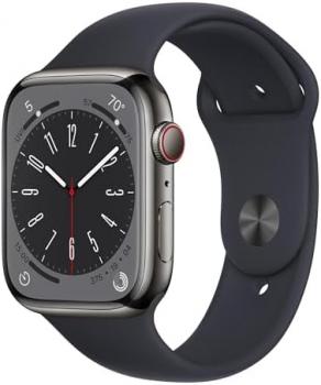Apple Watch Series 8 (GPS + Cellular 41mm) - Graphite Stainless Steel with Midnight Sport Band, M/L (Renewed)
