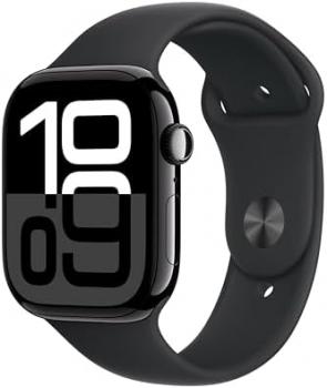 Apple Watch Series 10 [GPS 46mm case] Smartwatch with Jet Black Aluminium Case with Black Sport Band - S/M. Fitness Tracker, ECG App, Always-On Retina Display, Water Resistant (Renewed)