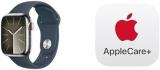 Apple Watch Series 9 [GPS + Cellular 41mm] Smartwatch with Silver Stainless Steel Case with Storm Blue Sport Band M/L. Fitness Tracker, ECG Apps, Always-On Retina Display with AppleCare+ (2 Years)