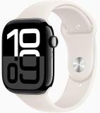 Apple Watch Series 10 [GPS + Cellular, 46mm] - Jet Black Aluminum Case with Starlight Sport Band, M/L (Renewed Premium)