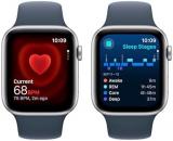 Apple Watch SE GPS + Cellular 44mm Silver Aluminum Case with Storm Blue Sport Band - S/M
