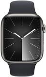 Apple Watch Series 9 [GPS + Cellular 45mm] Smartwatch with Graphite Stainless Steel Case with Midnight Sport Band M/L. Fitness Tracker, Blood Oxygen & ECG Apps, Always-On Retina Display