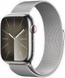 Apple Watch Series 9 (GPS + LTE) 45MM Stainless Steel Case Silver Milanese Loop ...