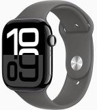 Apple Watch Series 10 [GPS, 46mm] - Jet Black Aluminum Case with Stone Gray Sport Band, S/M (Renewed)