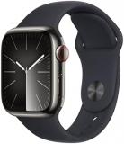 Apple Watch Series 9 [GPS + Cellular, 41mm] - Graphite Stainless Steel Case with Midnight Sport Band, S/M (Renewed)