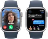 Apple Watch Series 9 [GPS + Cellular 41mm] Smartwatch with Silver Aluminum Case with Storm Blue Sport Band S/M. Fitness Tracker, ECG Apps, Always-On Retina Display