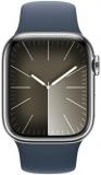 Apple Watch Series 9 [GPS + Cellular 41mm] Smartwatch with Silver Stainless Steel Case with Storm Blue Sport Band S/M. Fitness Tracker, Blood Oxygen & ECG Apps, Always-On Retina Display