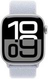 Apple Watch Series 10 [GPS + Cellular 42mm case] Smartwatch with Silver Aluminium Case with Blue Cloud Sport Loop. Fitness Tracker, ECG App, Always-On Retina Display, Carbon Neutral
