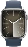 Apple Watch Series 9 [GPS + Cellular, 45mm] - Silver Stainless Steel Case with Storm Blue Sport Band, S/M (Renewed)