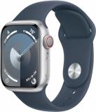 Apple Watch Series 9 [GPS, 45mm] - Silver Aluminum Case with Storm Blue Sport Ba...