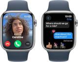 Apple Watch Series 9 [GPS + Cellular, 45mm] - Silver Stainless Steel Case with Storm Blue Sport Band, M/L (Renewed)