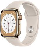 Apple Watch Series 8 (GPS + Cellular, 41MM) Gold Stainless Steel Case with Starlight Sport Band - S/M (Renewed)