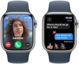 Apple Watch Series 9 [GPS + Cellular, 41mm] - Silver Stainless Steel Case with Storm Blue Sport Band, M/L (Renewed)