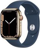 Apple Watch Series 7 (GPS + Cellular, 45MM) - Gold Stainless Steel Case with Abyss Blue Sport Band (Renewed)