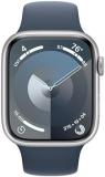 Apple Watch Series 9 [GPS + Cellular, 45mm] - Aluminum Silver Case with Storm Blue Sport Band, M/L