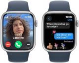 Apple Watch Series 9 [GPS + Cellular, 45mm] - Aluminum Silver Case with Storm Blue Sport Band, M/L