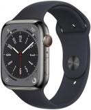 Apple Watch Series 8 (GPS + Cellular 41mm) - Graphite Stainless Steel with Midnight Sport Band, M/L (Renewed)