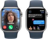Apple Watch Series 9 [GPS + Cellular, 41mm] - Silver Stainless Steel Case with Storm Blue Sport Band, S/M (Renewed)