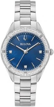 Bulova Ladies' Classic Sutton Stainless Steel 3-Hand Quartz Watch, Diamond Bezel with Blue Mother-of-Pearl Dial Style: 96R243