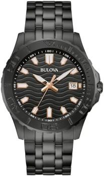 Bulova Men's Sport Watch, Black Stainless Steel Bracelet, Rose Gold Accents, Luminous Markers Black Dial, 42mm Case Style: 98B438