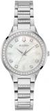 Bulova-Ladies' Crystal Stainless Steel Box Set with White Mother-of-Pearl Dial 3-Hand Quartz-Watch and Heart Crystal-Pendant-Necklace, 30mm Style: 96X162