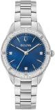 Bulova Ladies' Classic Sutton Stainless Steel 3-Hand Quartz Watch, Diamond Bezel with Blue Mother-of-Pearl Dial Style: 96R243