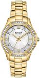 Bulova Ladies' Crystal Stainless Steel 3-Hand Quartz Watch, White Mother-of-Pear...