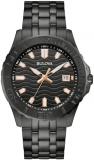 Bulova Men's Sport Watch, Black Stainless Steel Bracelet, Rose Gold Accents, Luminous Markers Black Dial, 42mm Case Style: 98B438