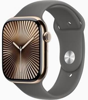 Apple Watch Series 10 [GPS, 42mm] - Gold Titanium Case with Stone Gray Sport Band, S/M (Renewed)