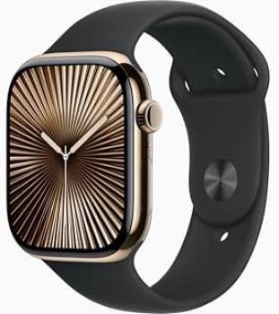 Apple Watch Series 10 [GPS, 42mm] - Gold Titanium Case with Black Sport Band, S/M (Renewed)