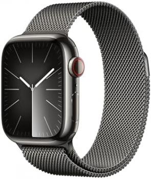 Apple Watch Series 9 [GPS + Cellular 41MM] - Graphite Stainless Steel Case with Graphite Milanese Loop, One Size (Renewed)
