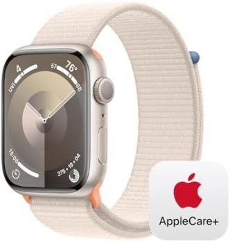 Apple Watch Series 9 [GPS 41mm] Smartwatch with Silver Aluminum Case with Storm Blue Sport Band S/M. , Water Resistant with AppleCare+ (2 Years)