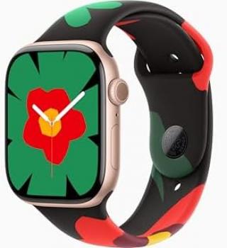 Apple Watch Series 10 [GPS, 46mm] - Rose Gold Aluminum Case with Black Unity - Unity Bloom Sport Band, S/M (Renewed)