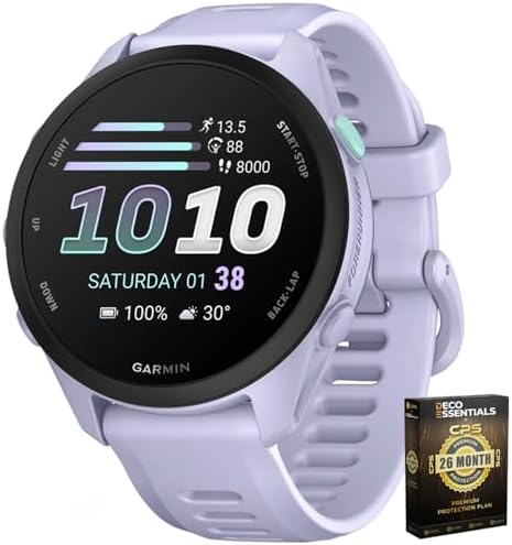 Garmin Forerunner 70, 1.2" AMOLED GPS Running Watch, Training Readiness, 13-Day Battery, Cool Lavender, 010-04307-03 w/Deco Essentials 26-Month CPS Enhanced Protection Pack