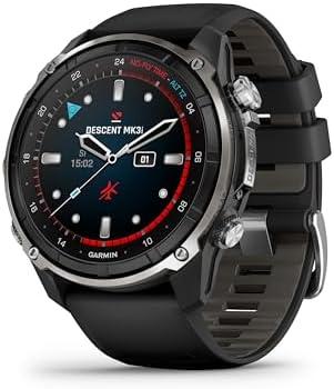 Garmin Descent Mk3i – 51 mm Silver and Black PVD Titanium with Black/Pebble Gray Silicone Band (Renewed)