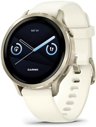 Garmin Venu 4 41mm Health and Fitness GPS Smartwatch, AMOLED, Lunar Gold with Bone Silicone Band, 010-03013-00 - Bundle w/Deco Essentials 18mm Nylon Elastic Bands
