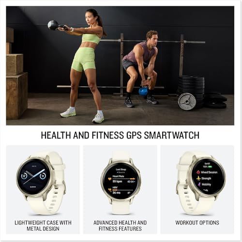 Garmin Venu 4 41mm Health and Fitness GPS Smartwatch, AMOLED, Lunar Gold with Bone Silicone Band, 010-03013-00 - Bundle w/Deco Essentials 18mm Nylon Elastic Bands