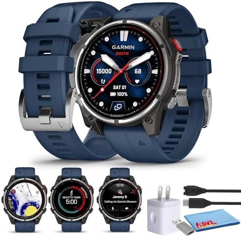 Garmin quatix 8 Pro 47mm Nautical Smartwatch Bundle with inReach Satellite LTE AMOLED Display Bundle with Charger Adapter and Cleaning Cloth